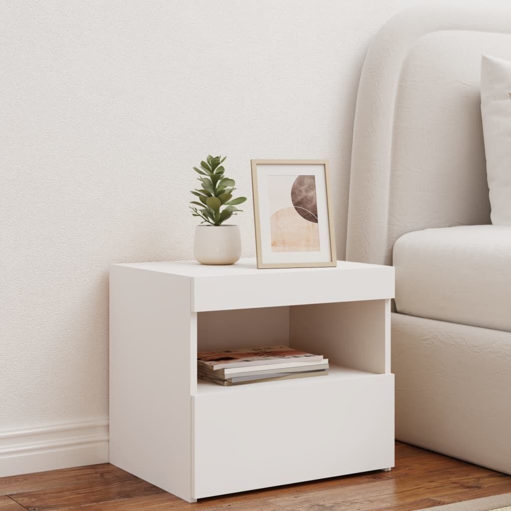 Bedside Cabinet with LED Lights White 50x40x45 cm Price