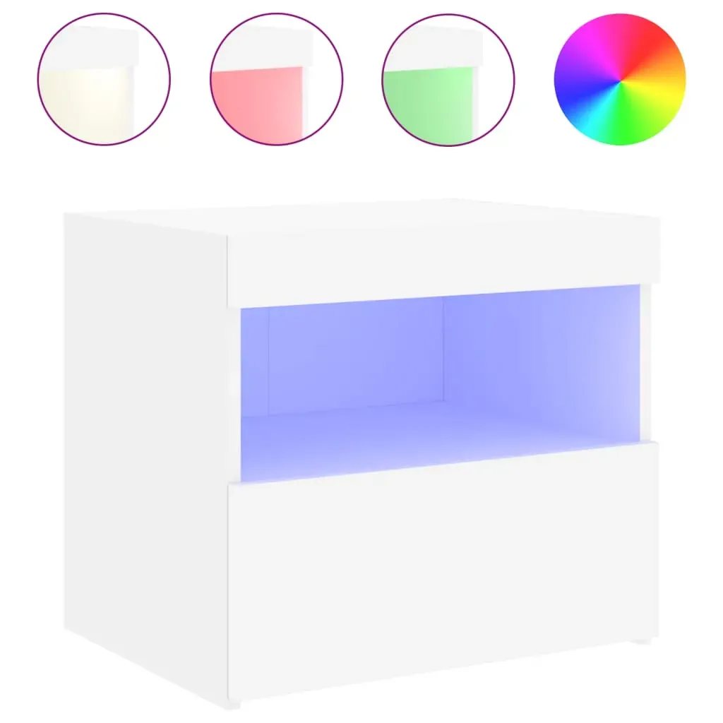 Bedside Cabinet with LED Lights White 50x40x45 cm Price