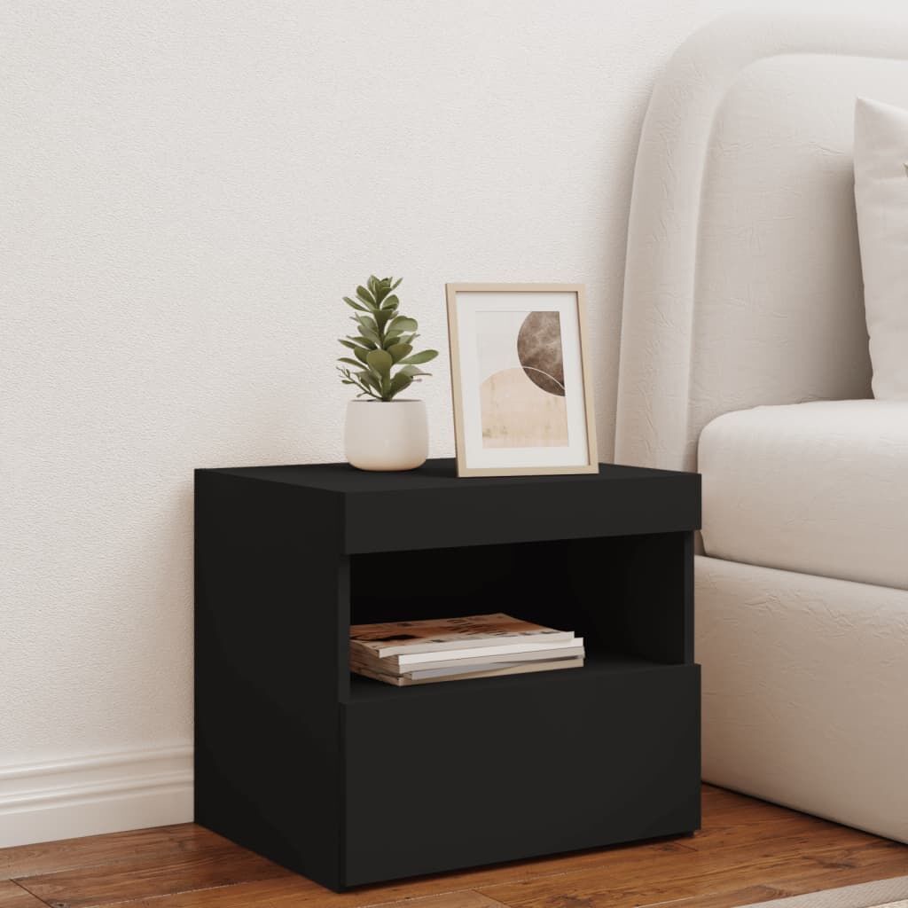 Bedside Cabinet with LED Lights Black 50x40x45 cm Price