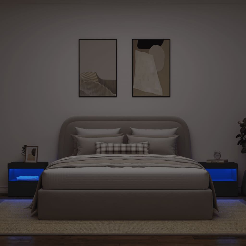 Bedside Cabinets with LED Lights 2 pcs Black 50x40x45 cm Price