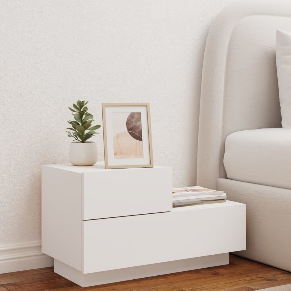 Bedside Cabinet with LED Lights White 70x36x40.5 cm Price