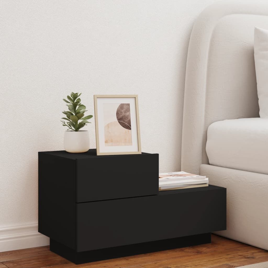 Bedside Cabinet with LED Lights Black 70x36x40.5 cm Price