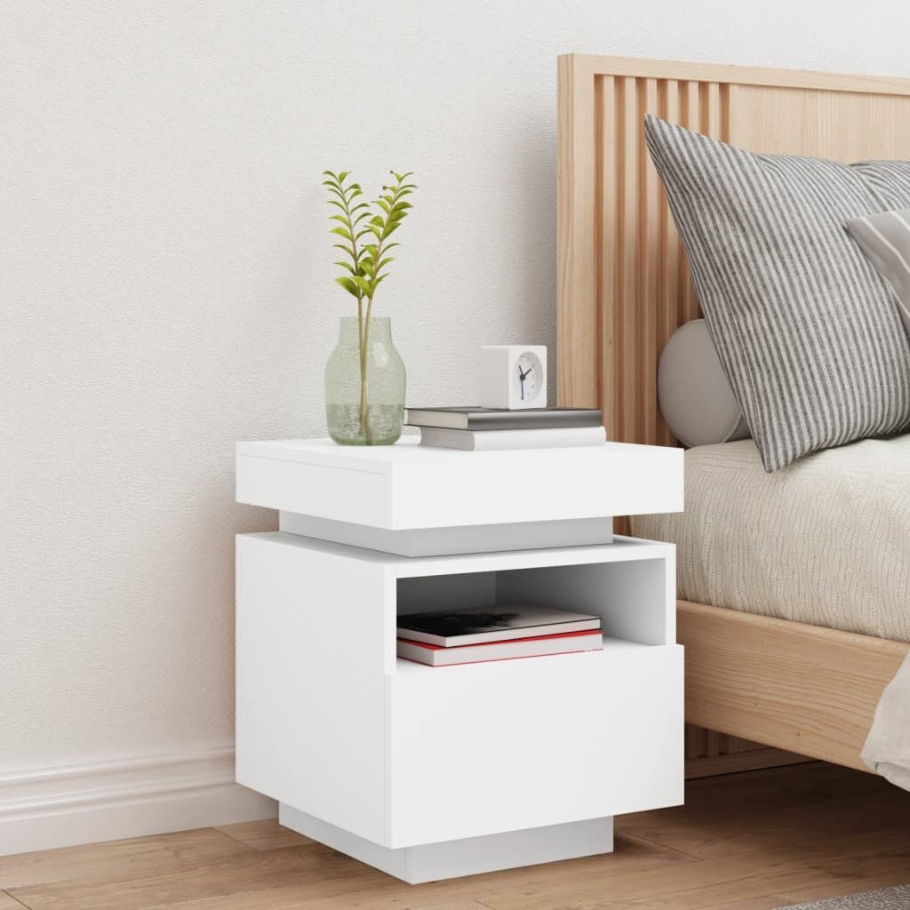 Bedside Cabinet with LED Lights White 40x39x48.5 cm Price