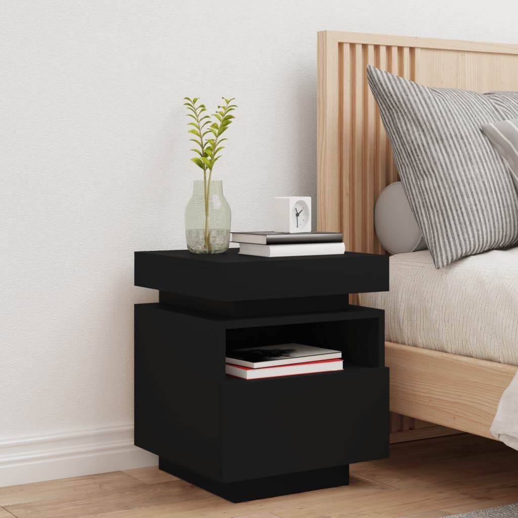 Bedside Cabinet with LED Lights Black 40x39x48.5 cm Price