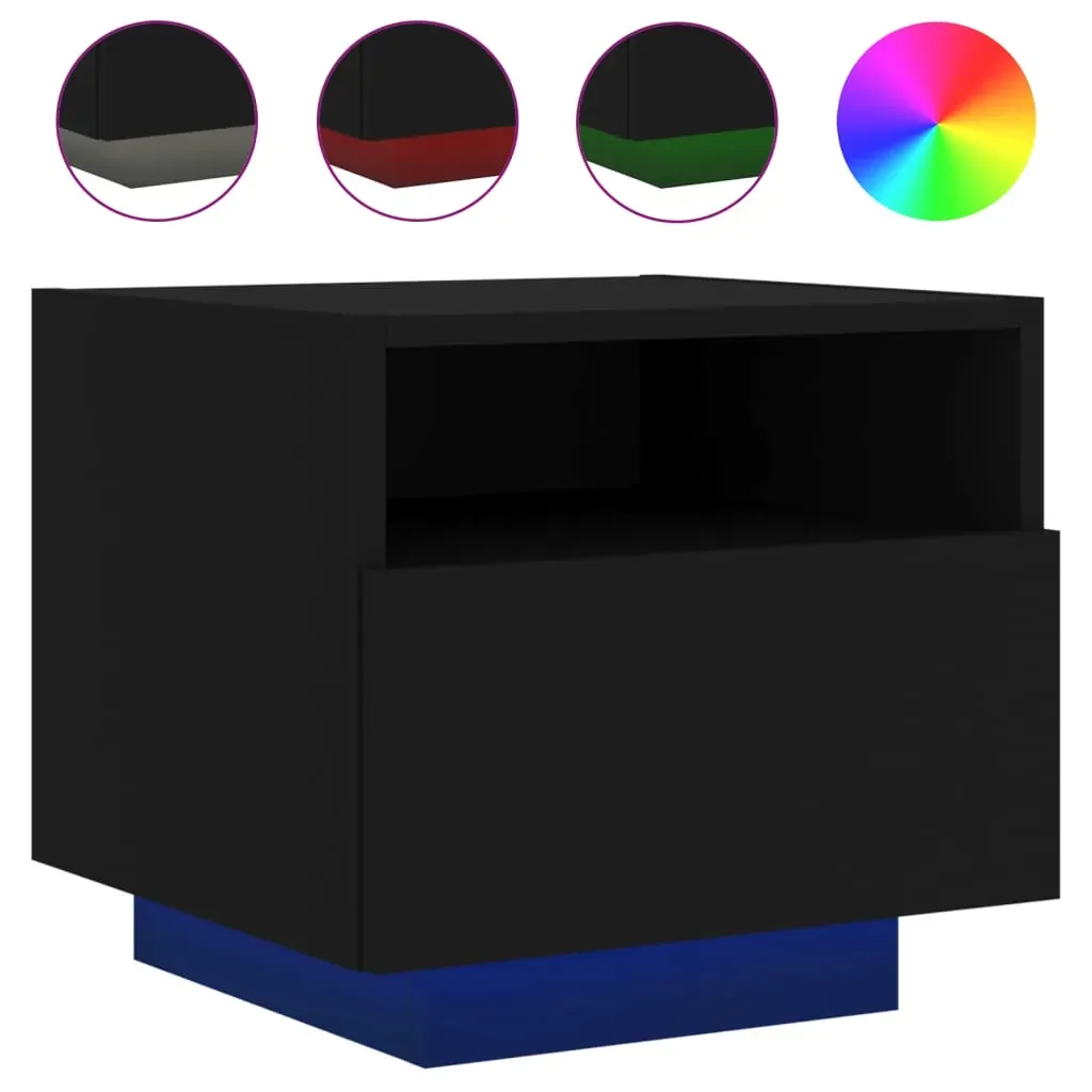 Bedside Cabinet with LED Lights Black 40x39x37 cm Price