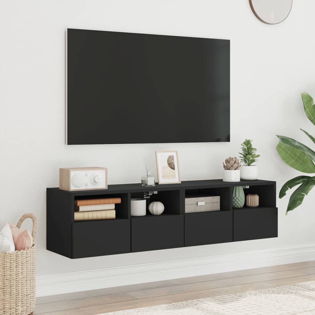 TV Wall Cabinets 2 pcs Black 60x30x30 cm Engineered Wood Price