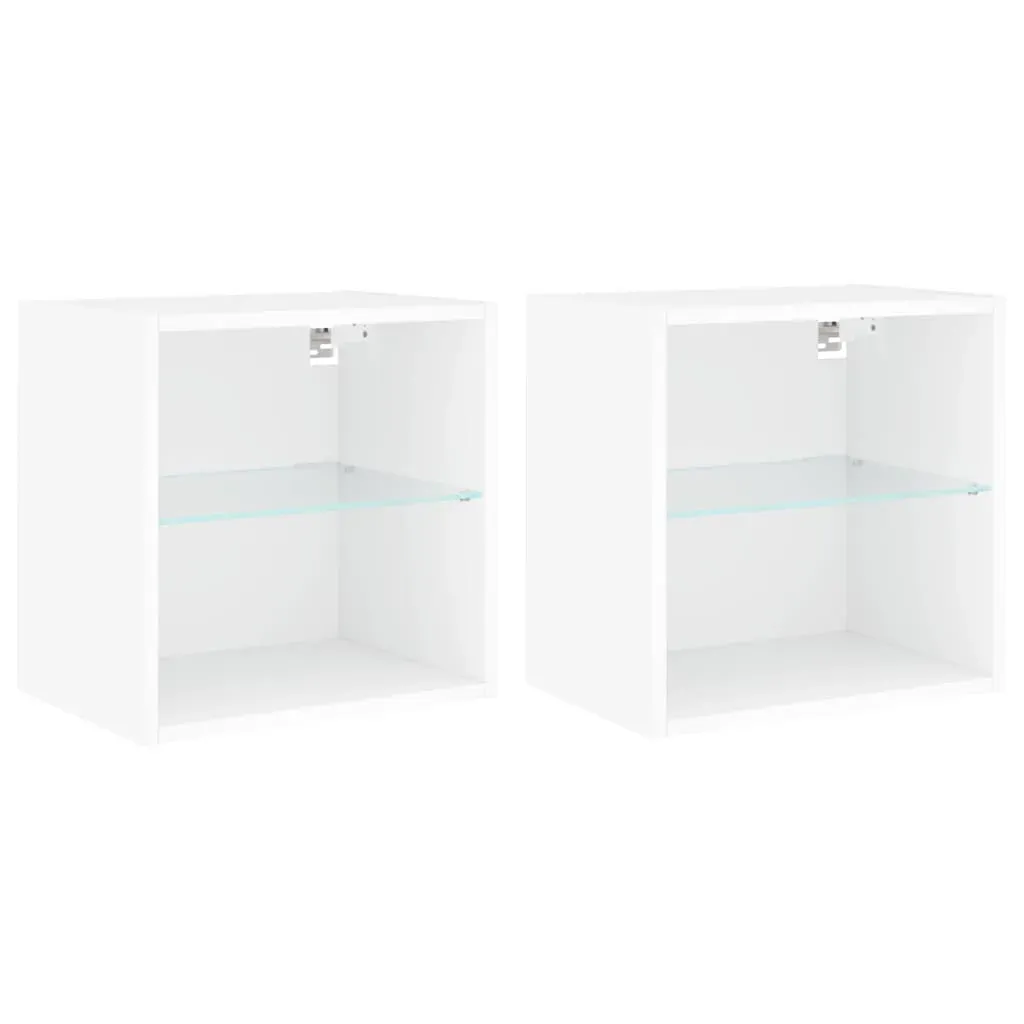 Bedside Cabinets with LED Lights Wall-mounted 2 pcs White Price