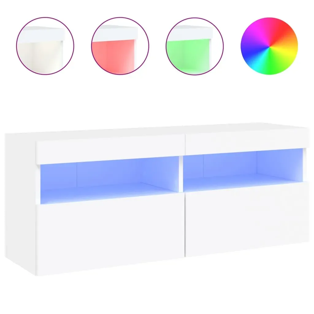 TV Wall Cabinet with LED Lights White 100x30x40 cm Price