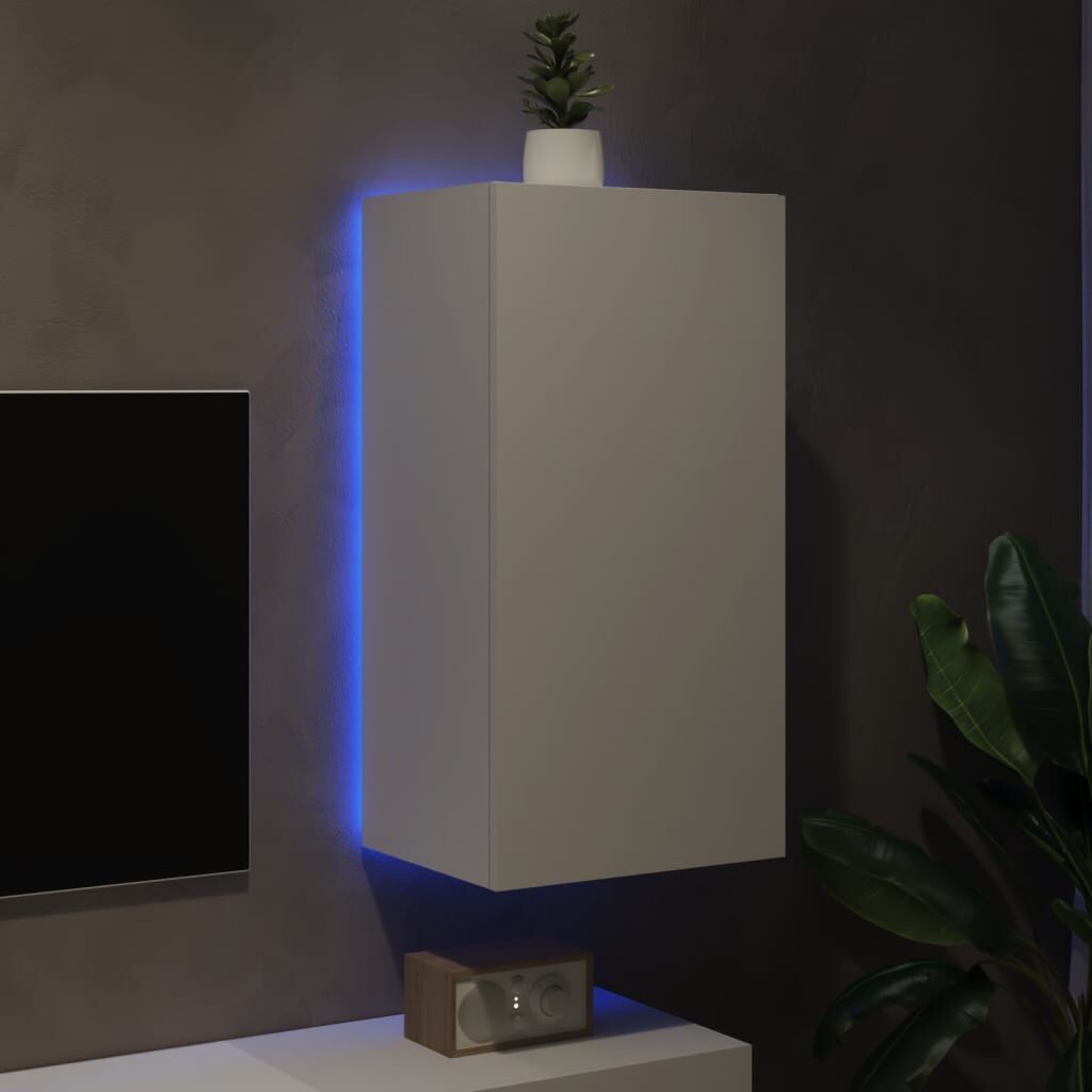 TV Wall Cabinet with LED Lights White 40.5x35x80 cm Price