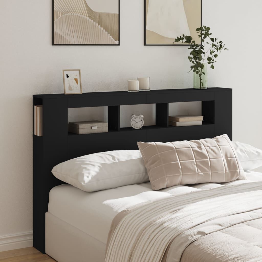 LED Headboard Black 160 cm Engineered Wood Price