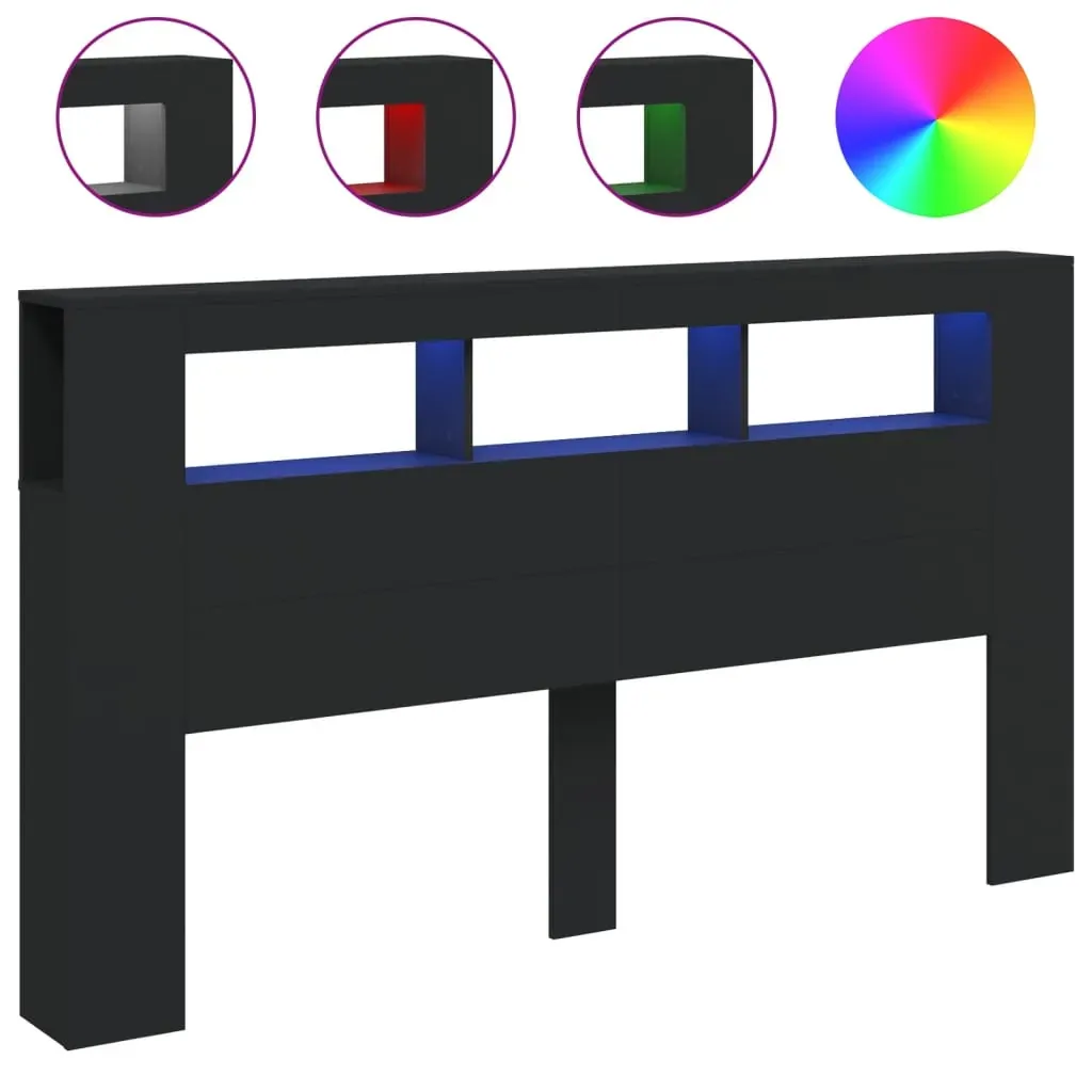 LED Headboard Black 180x18.5x103.5 cm Engineered Wood Price