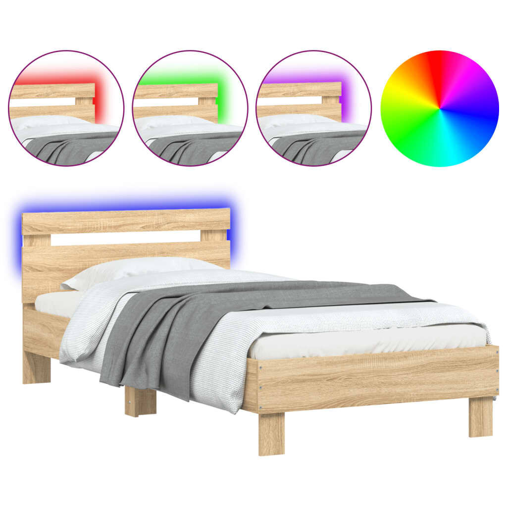 Bed Frame without Mattress with LED Lights Sonoma Oak 90x190 cm Price