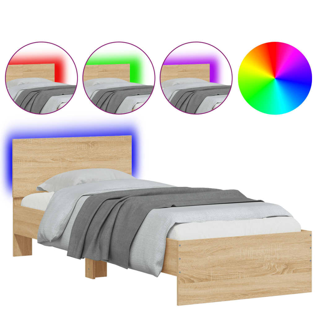 Bed Frame without Mattress with LED Lights Sonoma Oak 90x190 cm Price