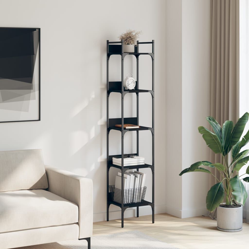 Bookshelf 5-Tier Black 35x30x174 cm Engineered Wood Price