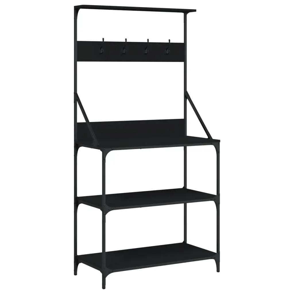 Baker's Rack with Hooks 4-Tier Black Engineered Wood Price