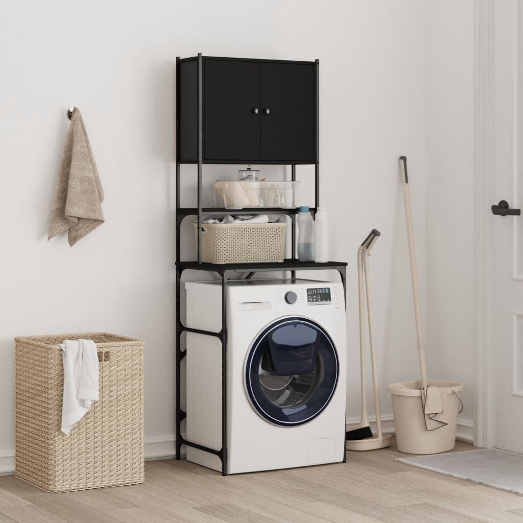 Washing Machine Cabinet Black 68x48.5x194 cm Engineered Wood Price