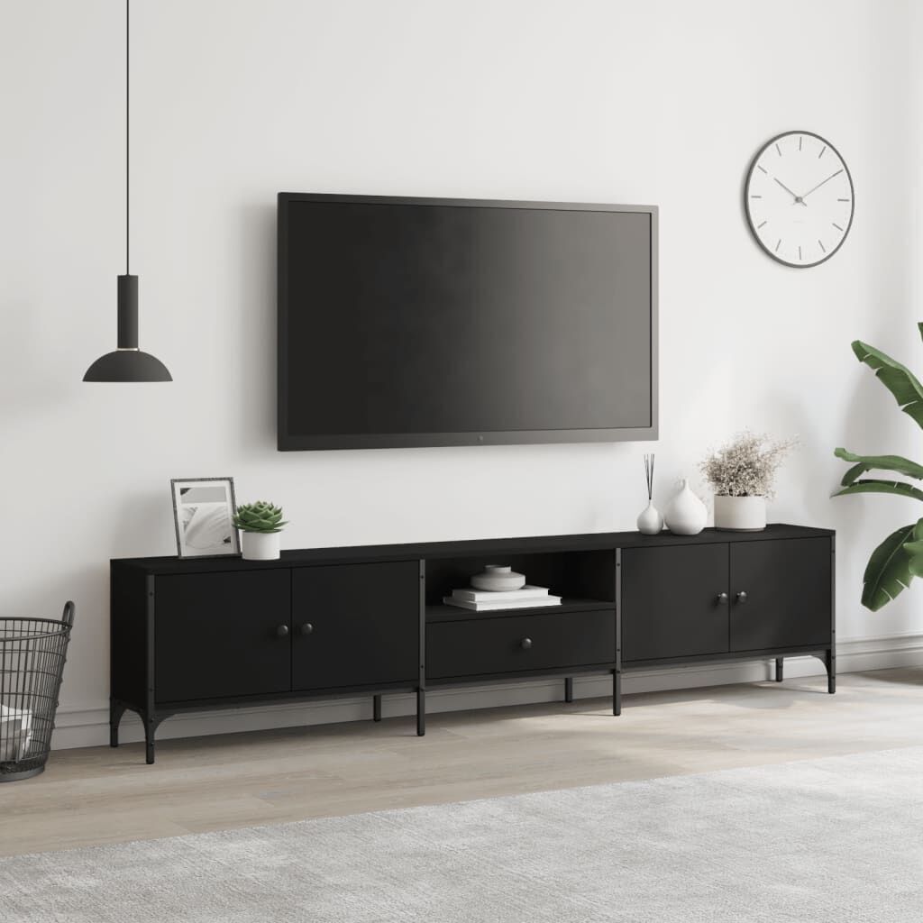 TV Cabinet with Drawer Black 200x25x44 cm Engineered Wood Price