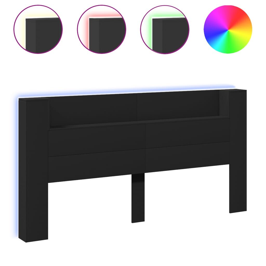 Headboard Cabinet with LED Black 200 cm Price
