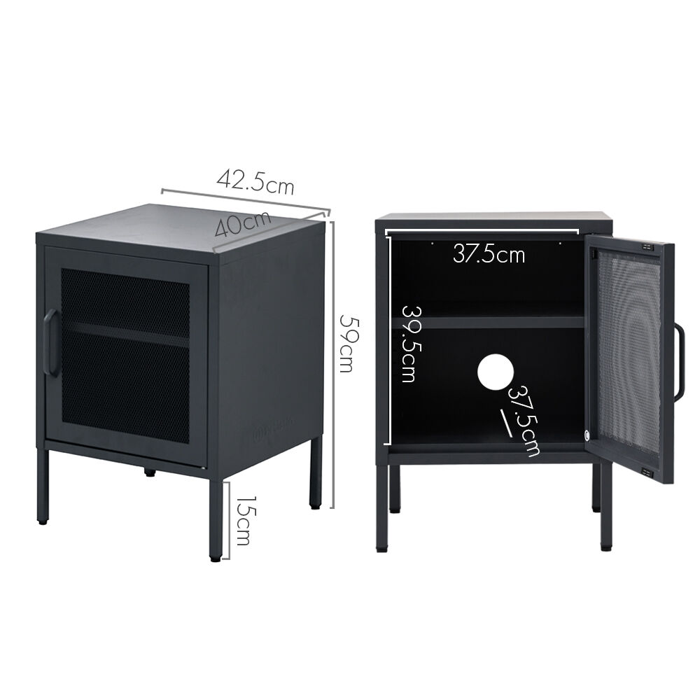 ArtissIn Bedside Table Mesh Door Cabinet - Black Price