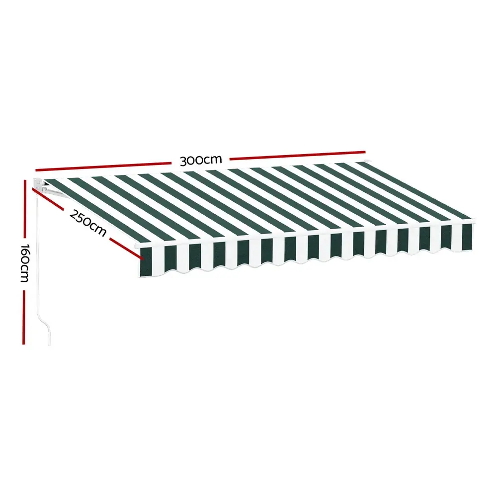 Retractable Folding Arm Awning Manual Sunshade 3Mx2.5M Green White Price