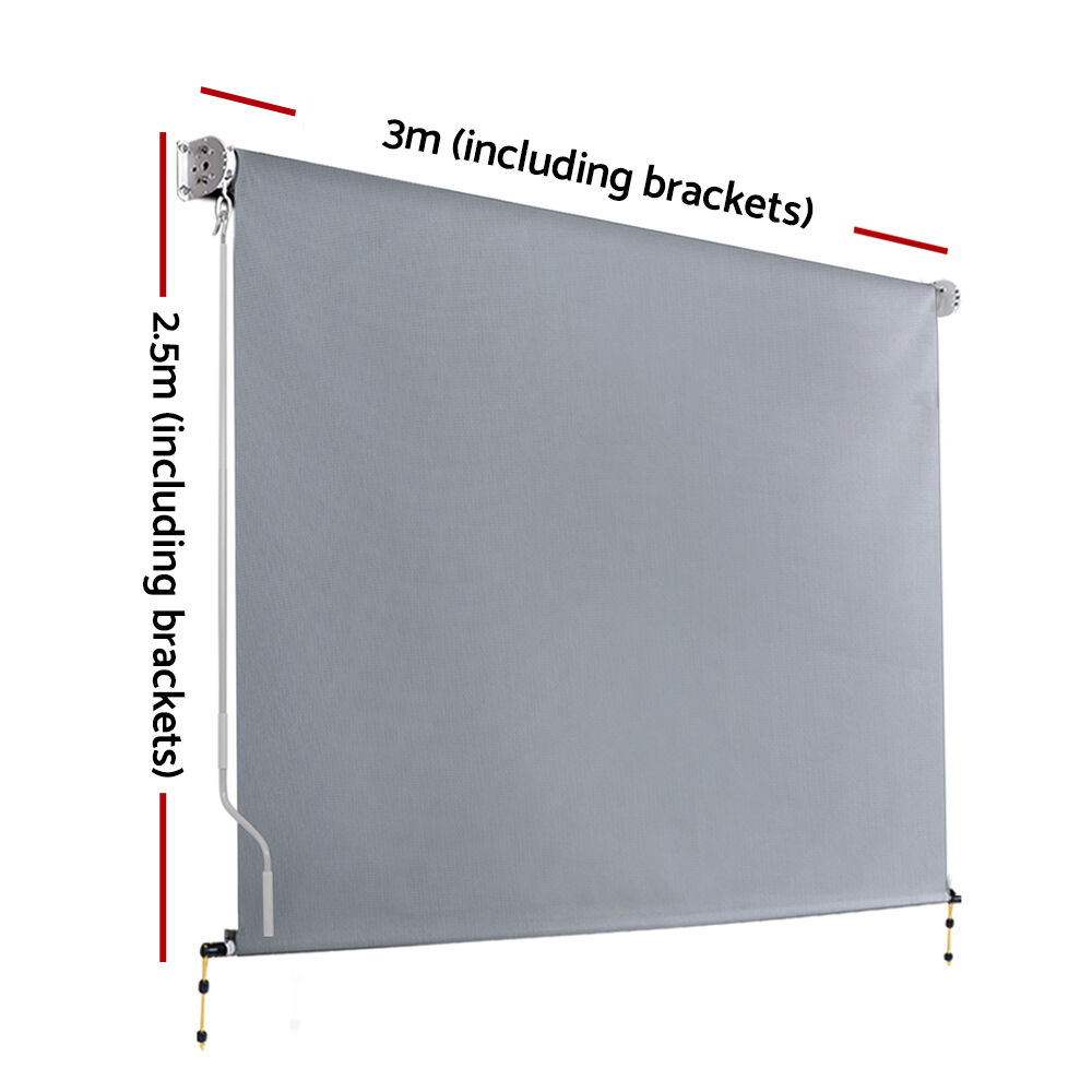 Outdoor Blinds Light Filtering Roll Down Awning Shade 3X2.5M Grey Price