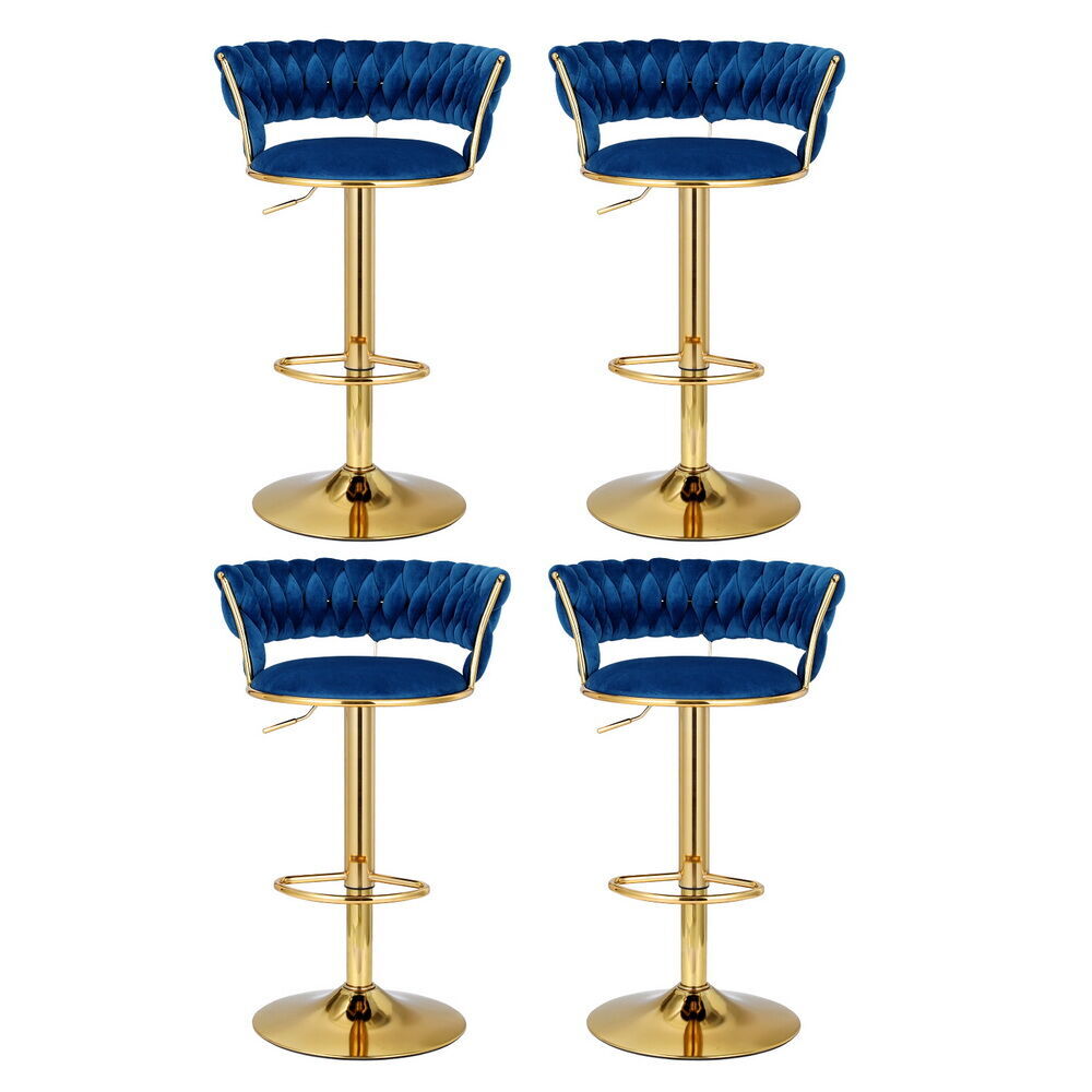 Artiss 4x Bar Stools Gas Lift Velvet Woven Backrest Navy Price