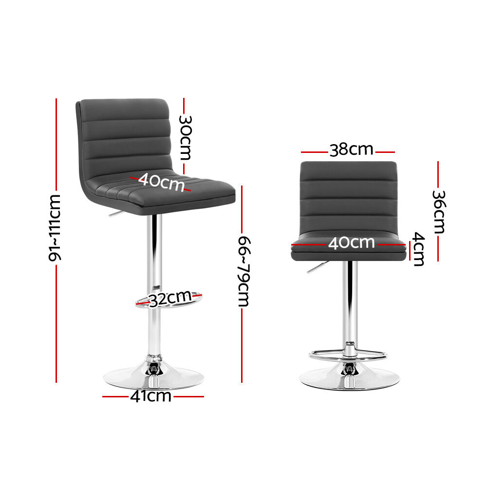 2x Bar Stools Padded Leather Gas Lift Grey Price