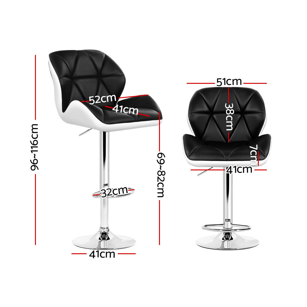 2x Bar Stools Gas Lift Padded Leather Black & White Price