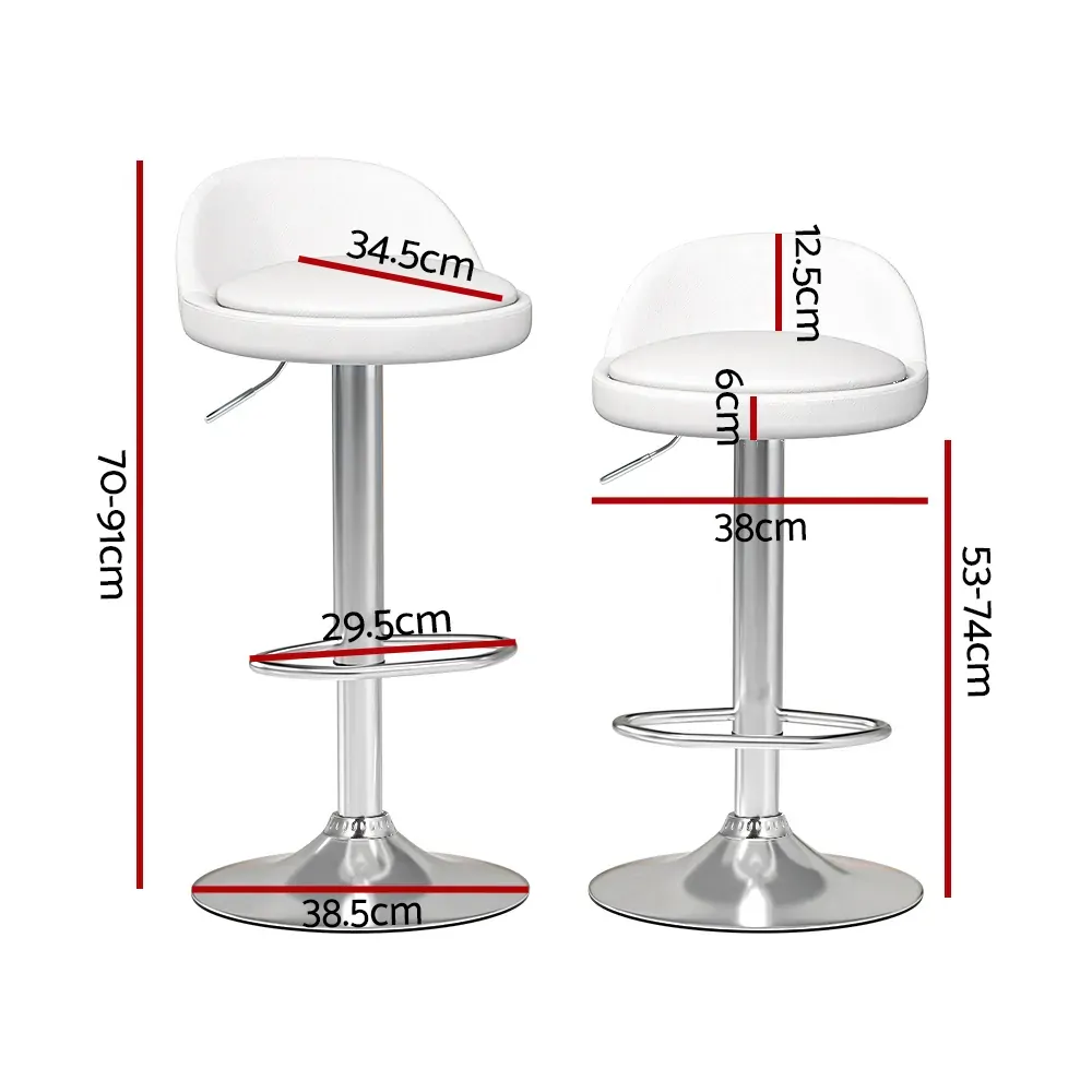 2x Bar Stools PU Leather Gas Lift White Price
