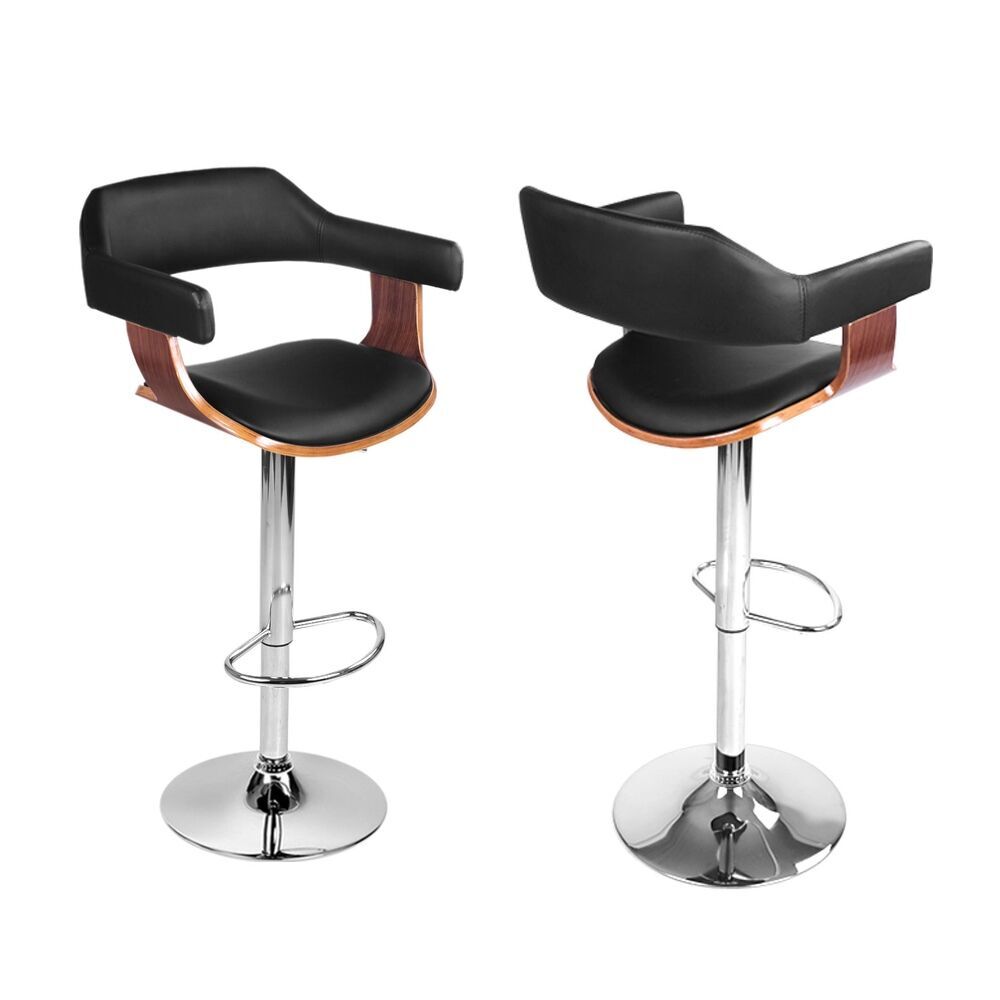Artiss 4x Bar Stools Gas Lift Leather w/Armrest Black Price