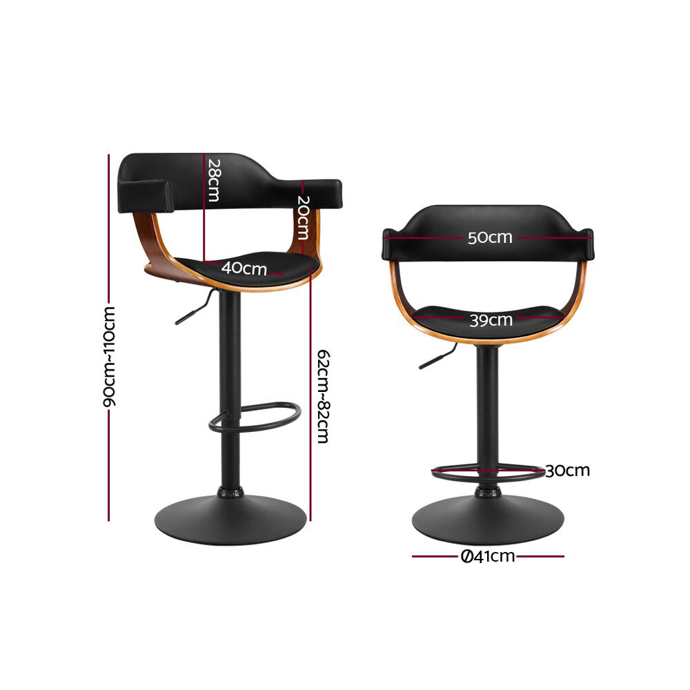 2x Bar Stools Gas Lift Leather w/Armrest All Black Price