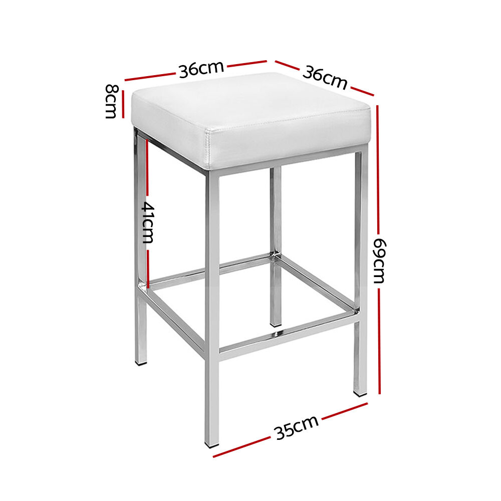 2x Bar Stools Leather Padded Metal White Price