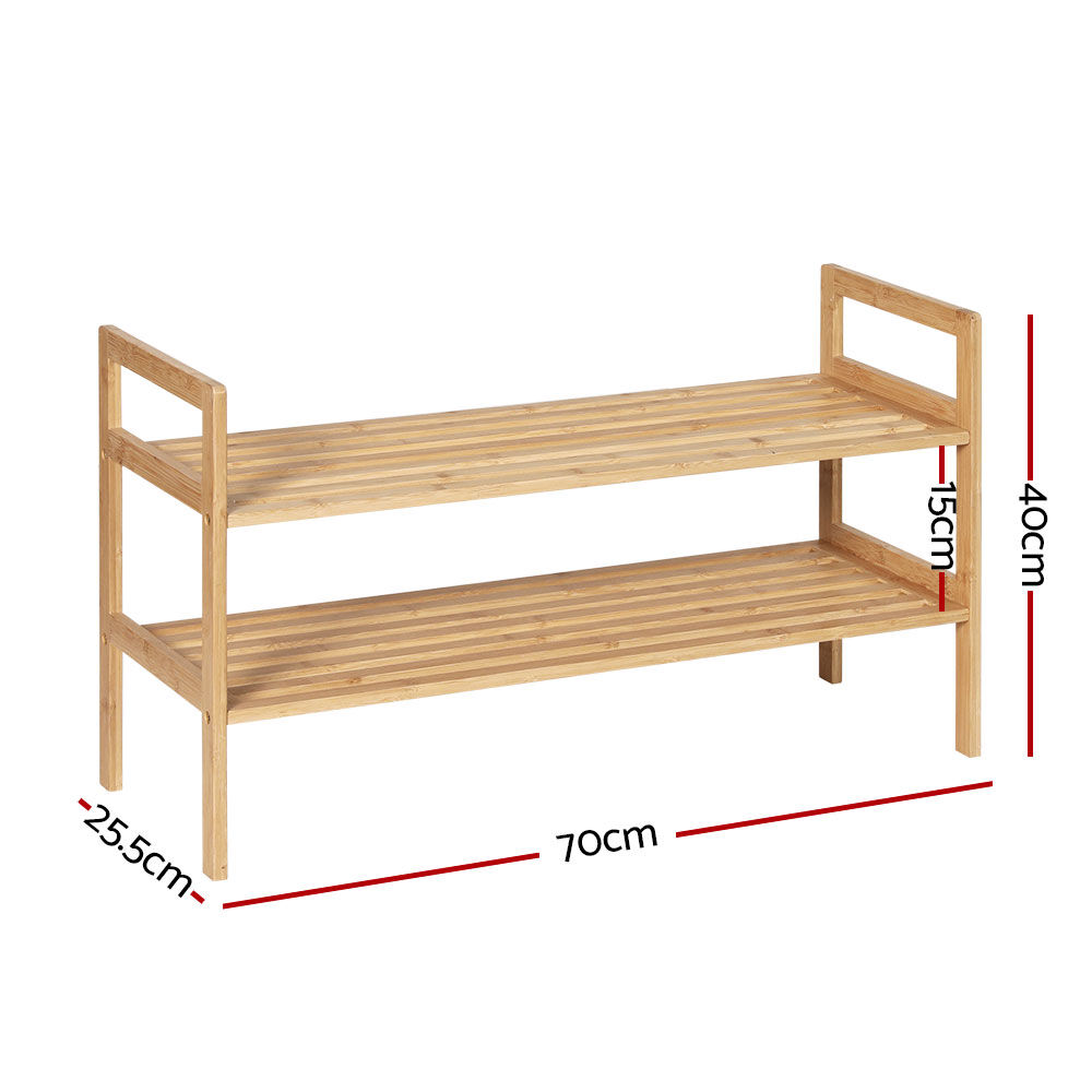 Shoe Rack Bamboo Storage Cabinet 2 Tiers Portable Organizer Shelf Pine Price