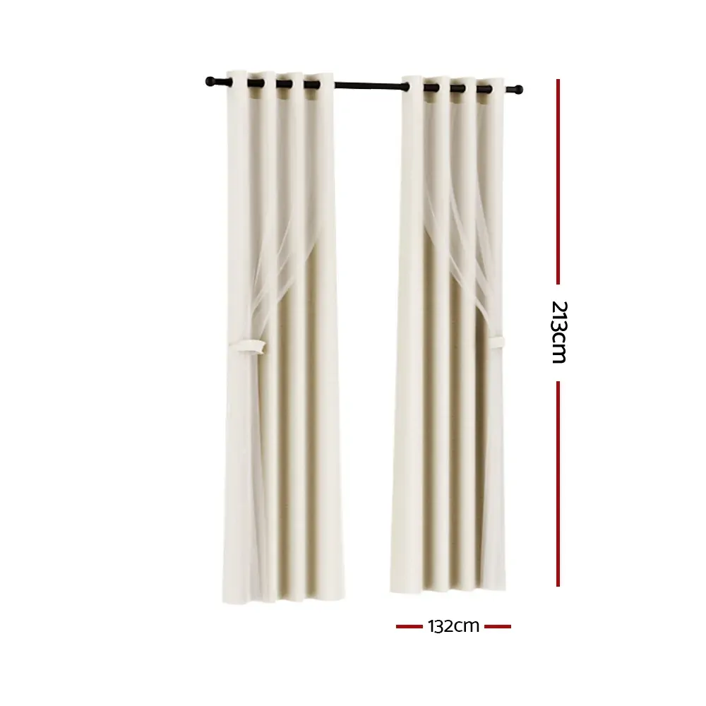 2X 132x213cm Blockout Sheer Curtains Beige Price