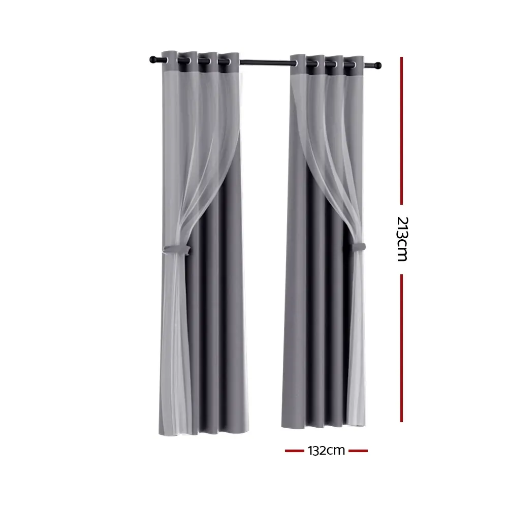 2X 132x213cm Blockout Sheer Curtains Charcoal Price