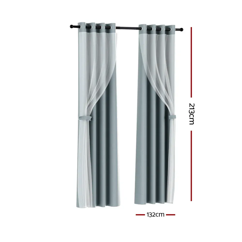 2X 132x213cm Blockout Sheer Curtains Light Grey Price