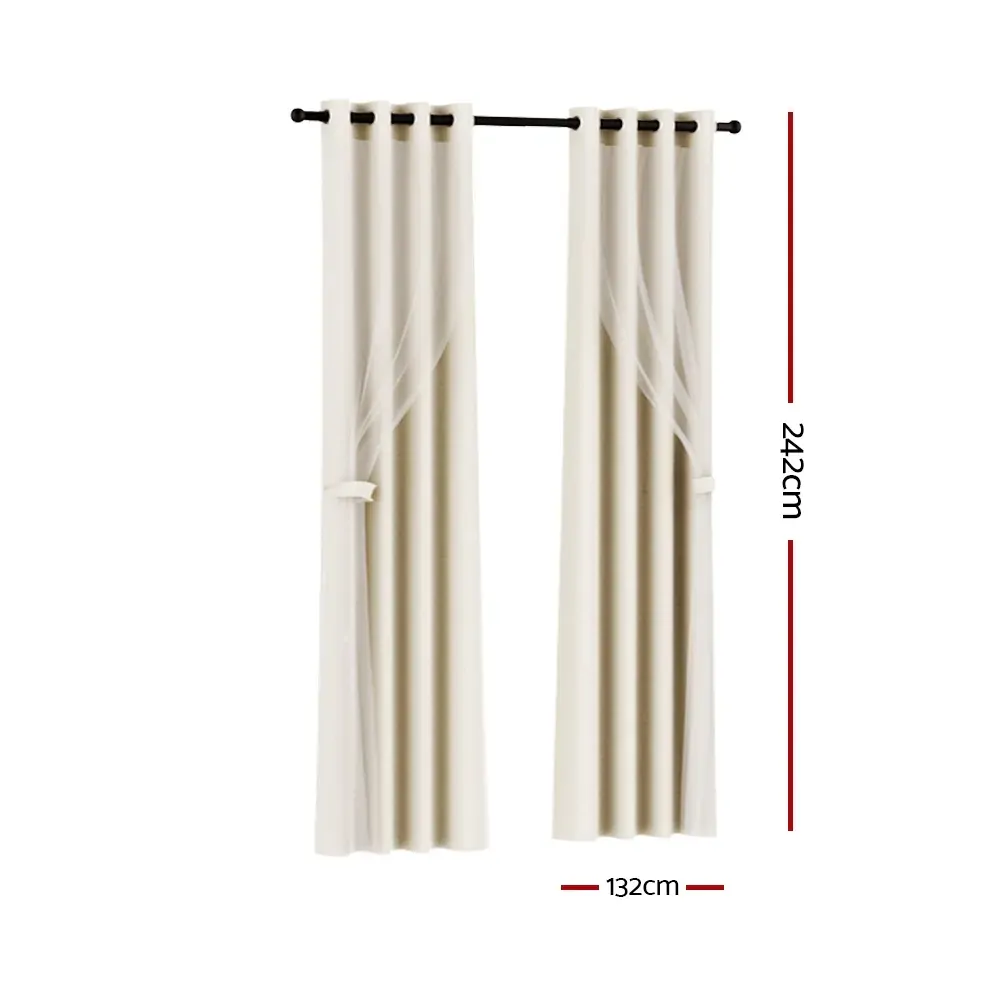 2X 132x242cm Blockout Sheer Curtains Beige Price