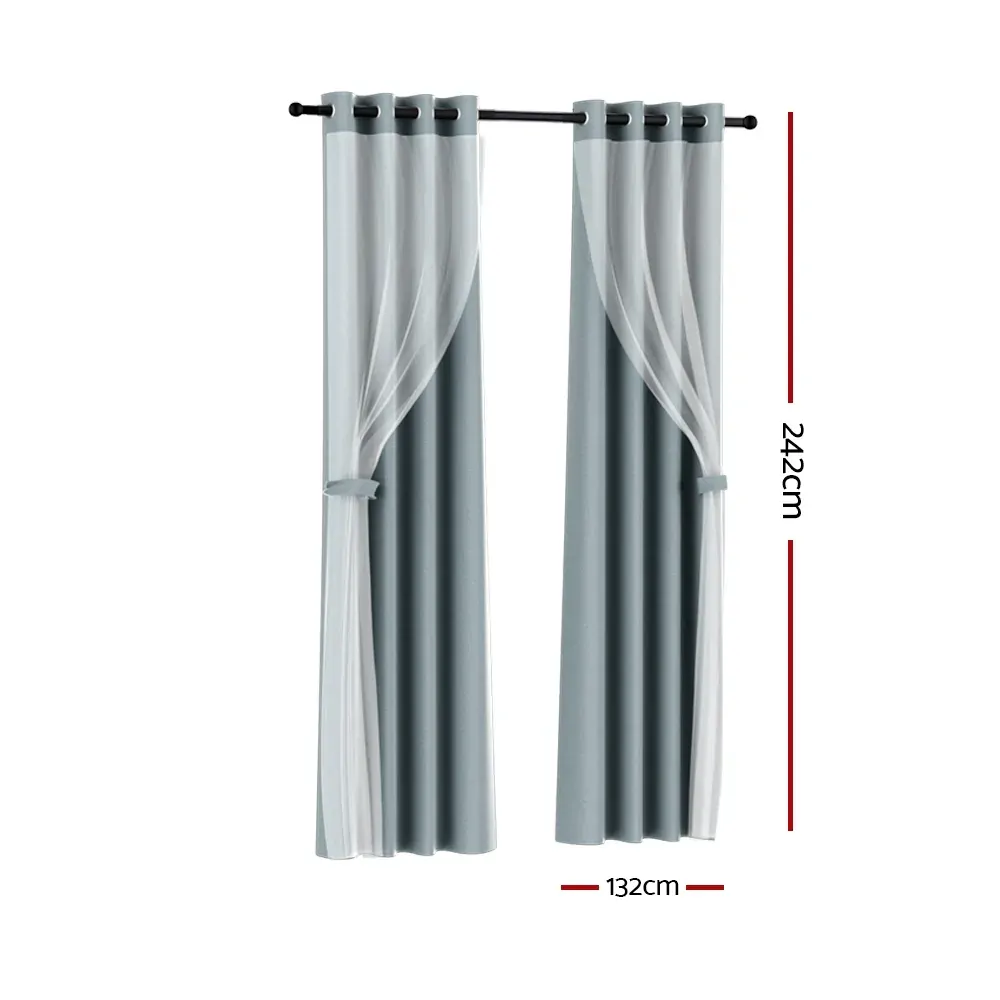 2X 132x242cm Blockout Sheer Curtains Light Grey Price