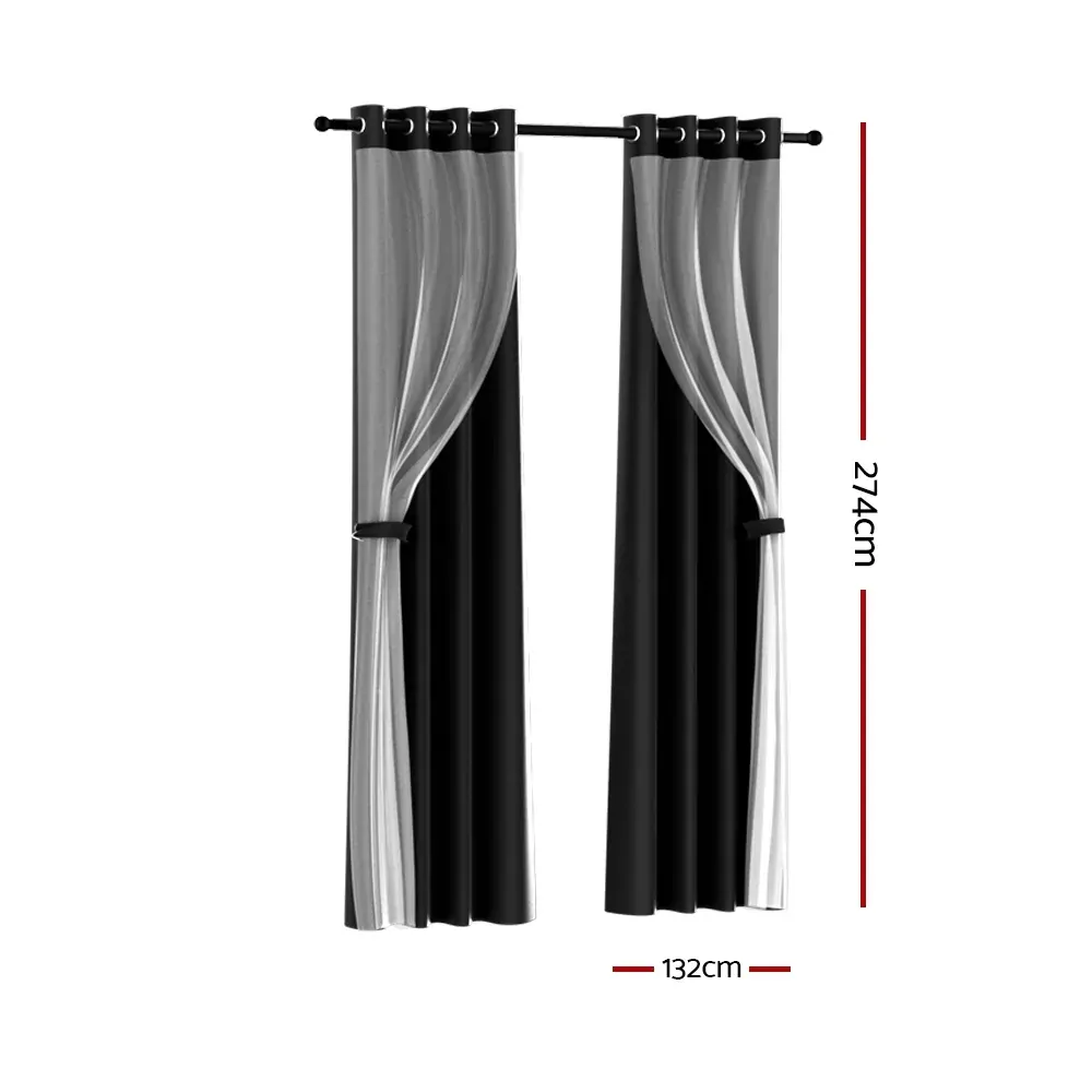 2X 132x274cm Blockout Sheer Curtains Black Price