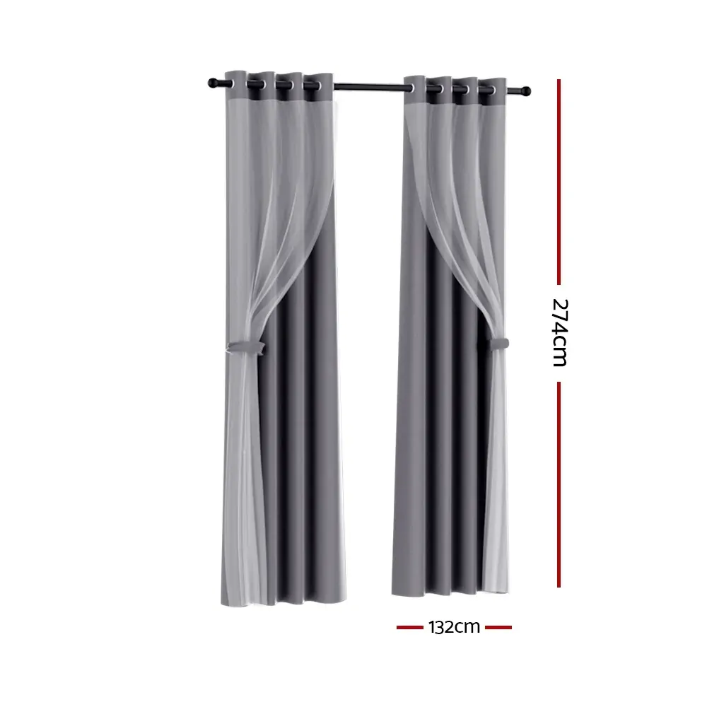 2X 132x274cm Blockout Sheer Curtains Charcoal Price