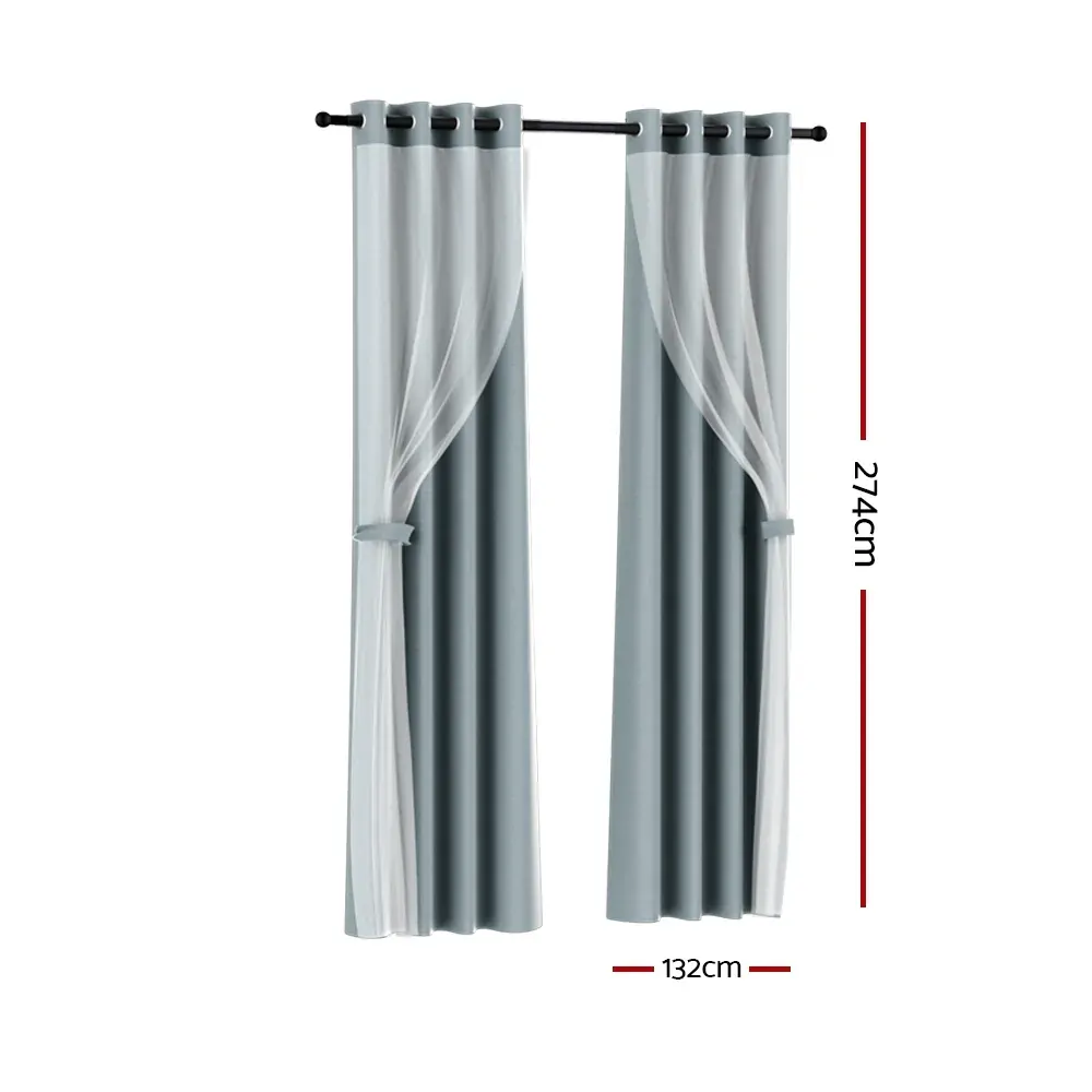 2X 132x274cm Blockout Sheer Curtains Light Grey Price