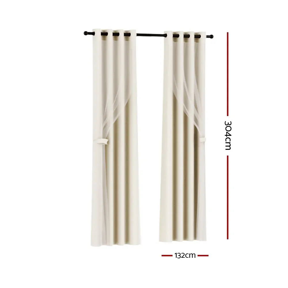 2X 132x304cm Blockout Sheer Curtains Beige Price