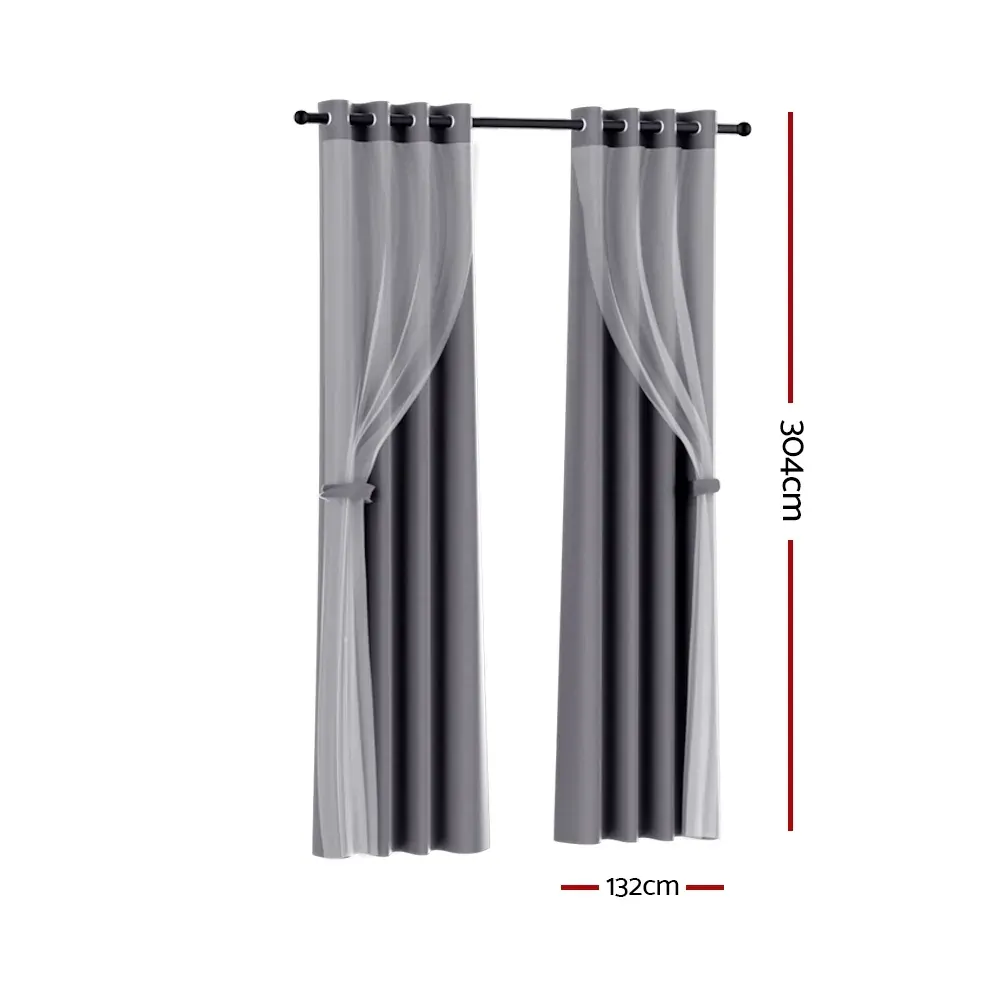 2X 132x304cm Blockout Sheer Curtains Charcoal Price