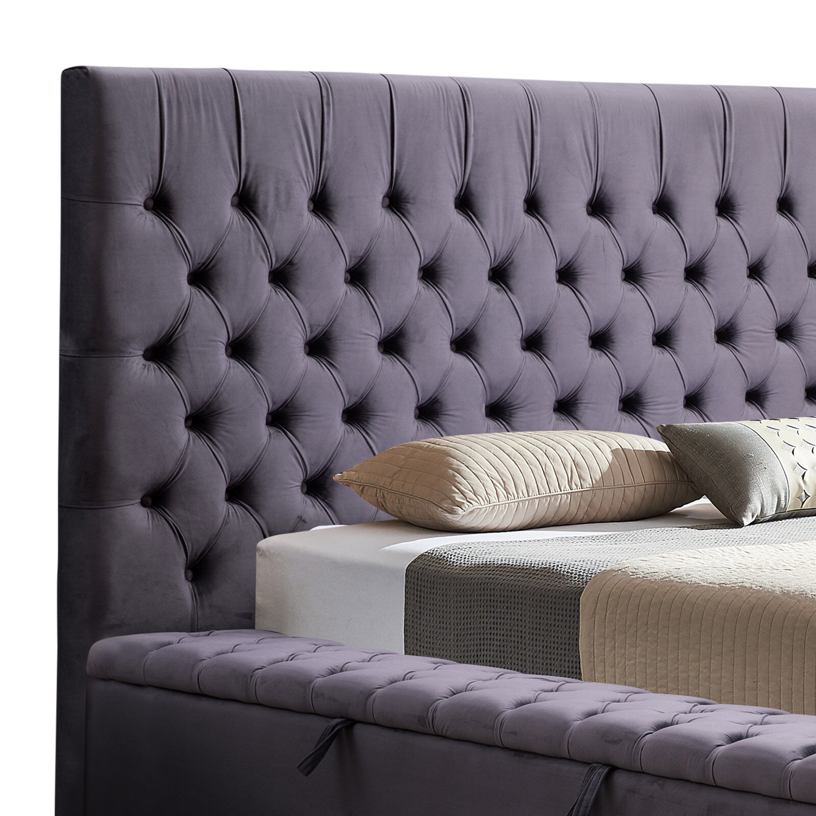 Anna Storage Bedframe Queen Size Velvet Fabric Dark Grey Colour Price