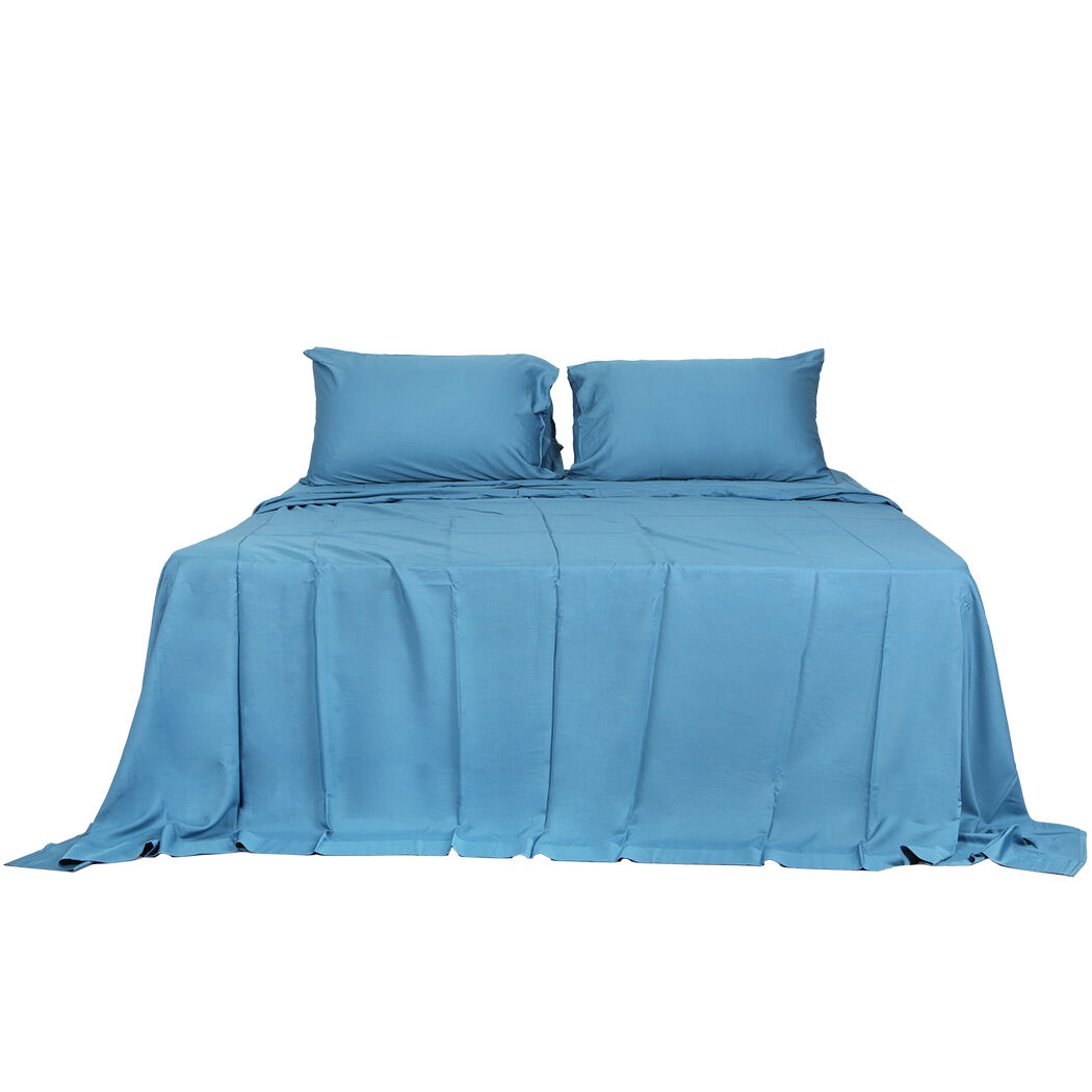 4pcs Double Size 100% Bamboo Bed Sheet Set in Blue Colour Price