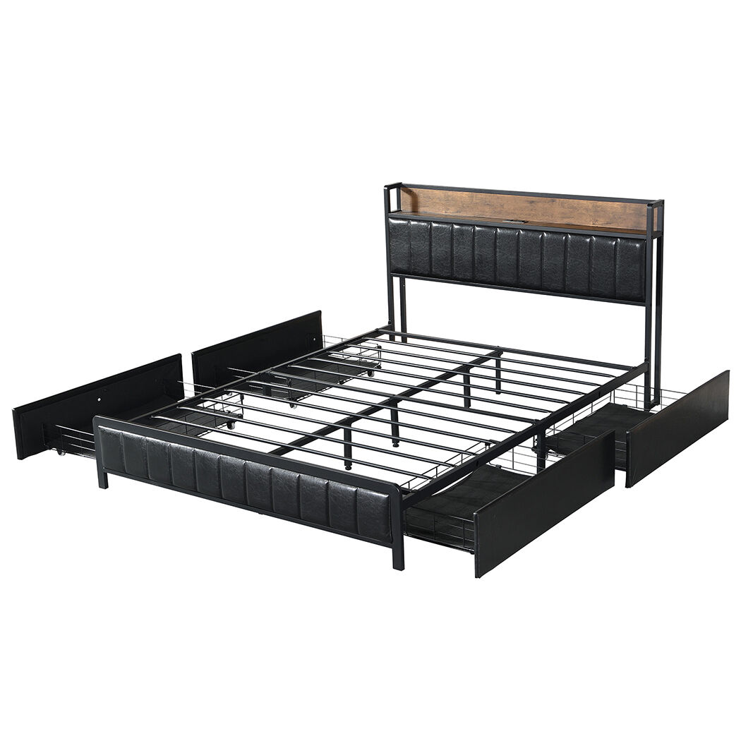 Queen Bed Frame PU 4 Drawer USB Charge Price