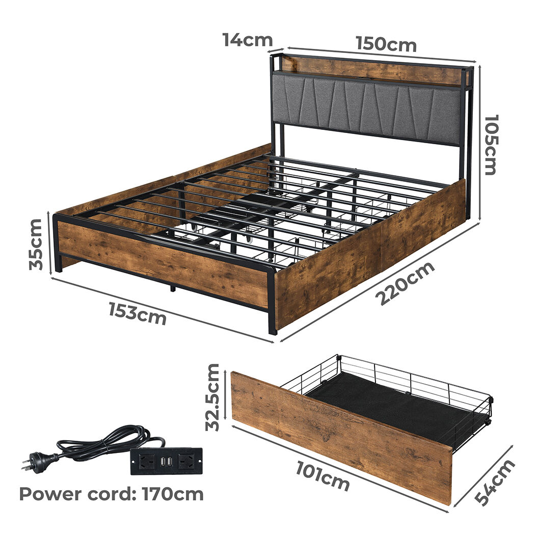 queen bed frame soft storage drawers headboard usb charge Price