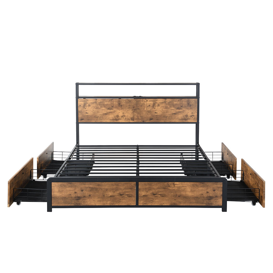 Queen Bed Frame RGB LED 4 Drawers USB Price
