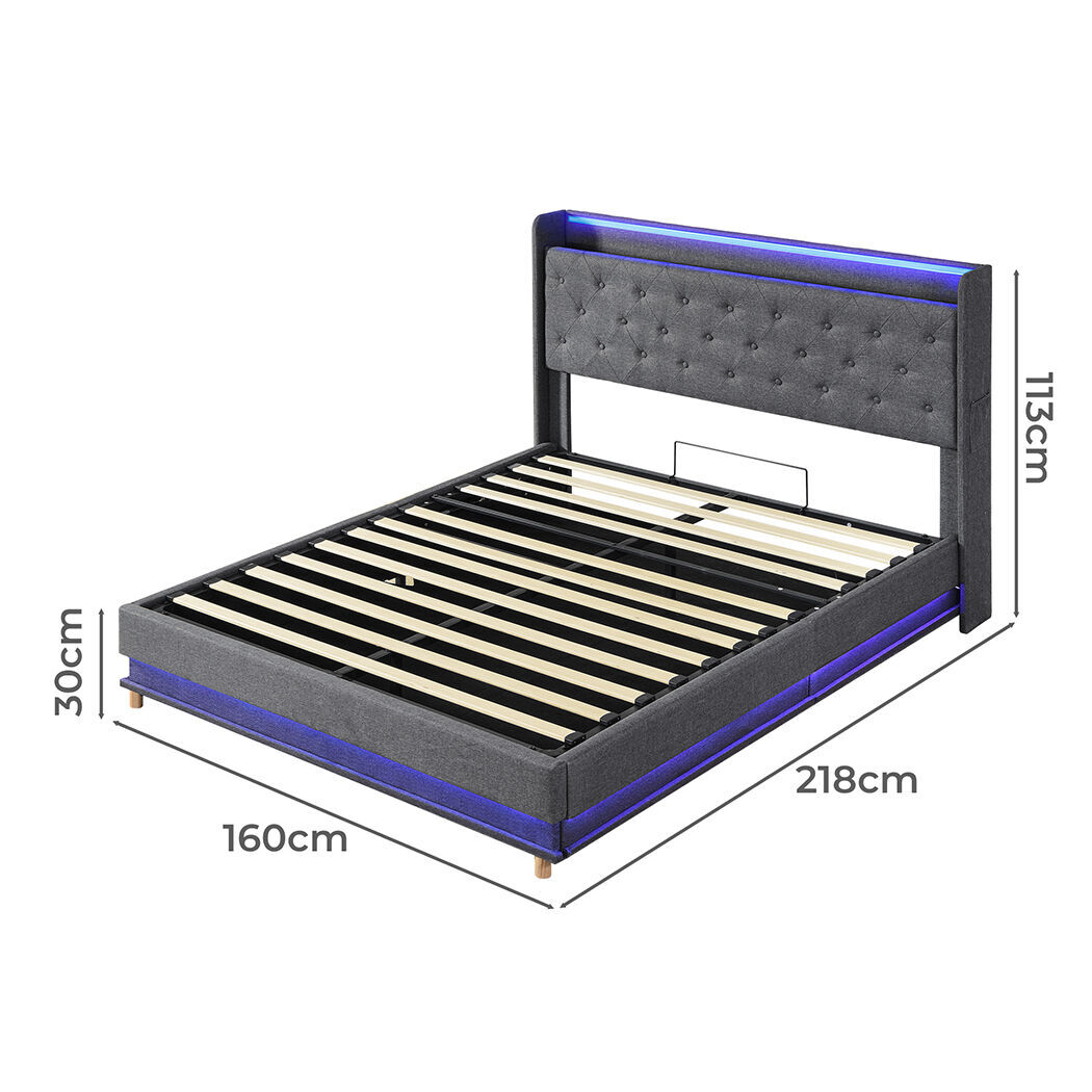 levede queen bed frame gas lift led light Price