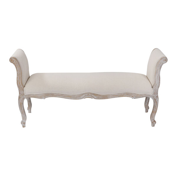 Lille Bench Chair Beige White Washed Wooden & Beige Color Fabric Price